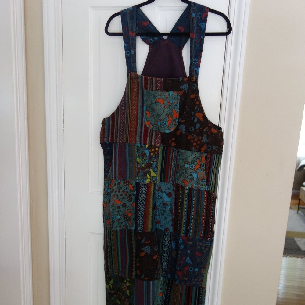 KATHMANDU IMPORTS Very Boho Multicolor Patchwork Overalls Jumpsuit Small